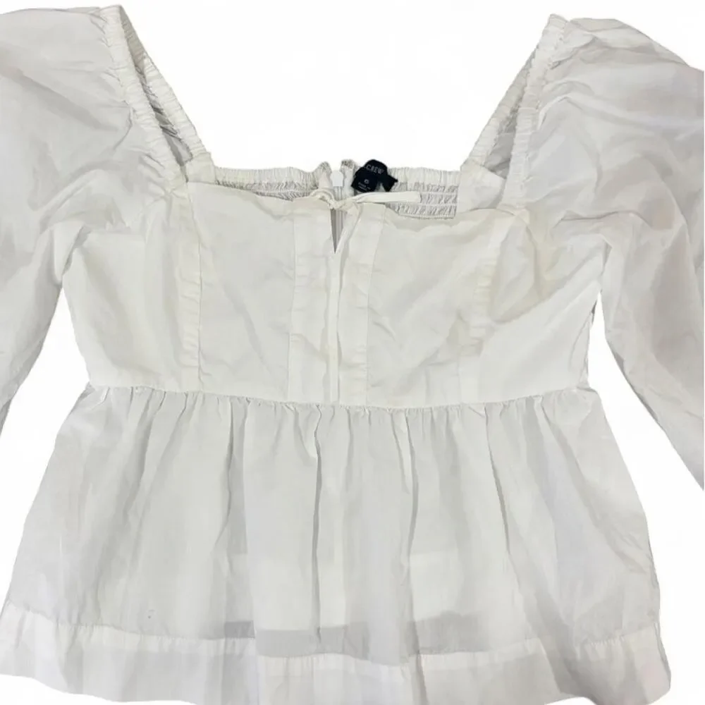 J.Crew White Cotton Puff Sleeve Peplum Top Size 6 Square Neck Cottagecore Blouse
